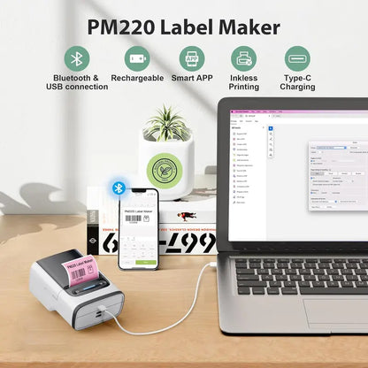 Nelko PM220 Label Maker Machine with Tape, Bluethooth Label Printer, Portable Thermal Printer for Small Business, Address, Logo, Clothing, Mailing, Sticker Printer for Phones & PC