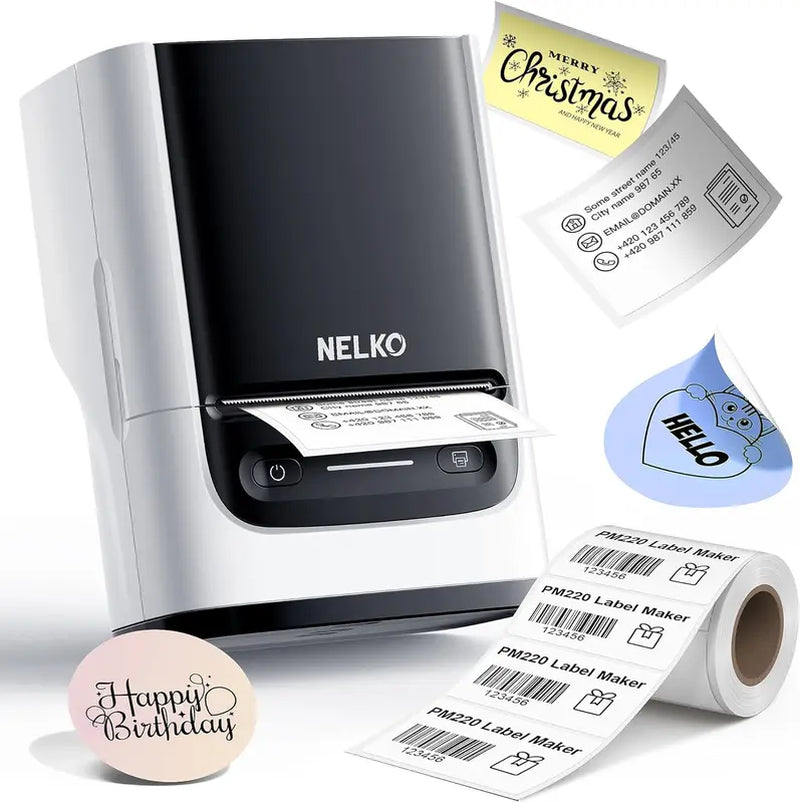 Nelko PM220 Label Maker Machine with Tape, Bluethooth Label Printer, Portable Thermal Printer for Small Business, Address, Logo, Clothing, Mailing, Sticker Printer for Phones & PC